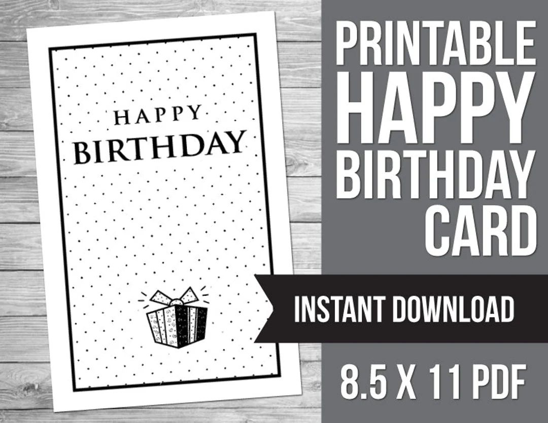 Printable Birthday Card Black White Digital Download Business Birthday Card Simple PDF To Print And Fold Instant Bday Card Etsy