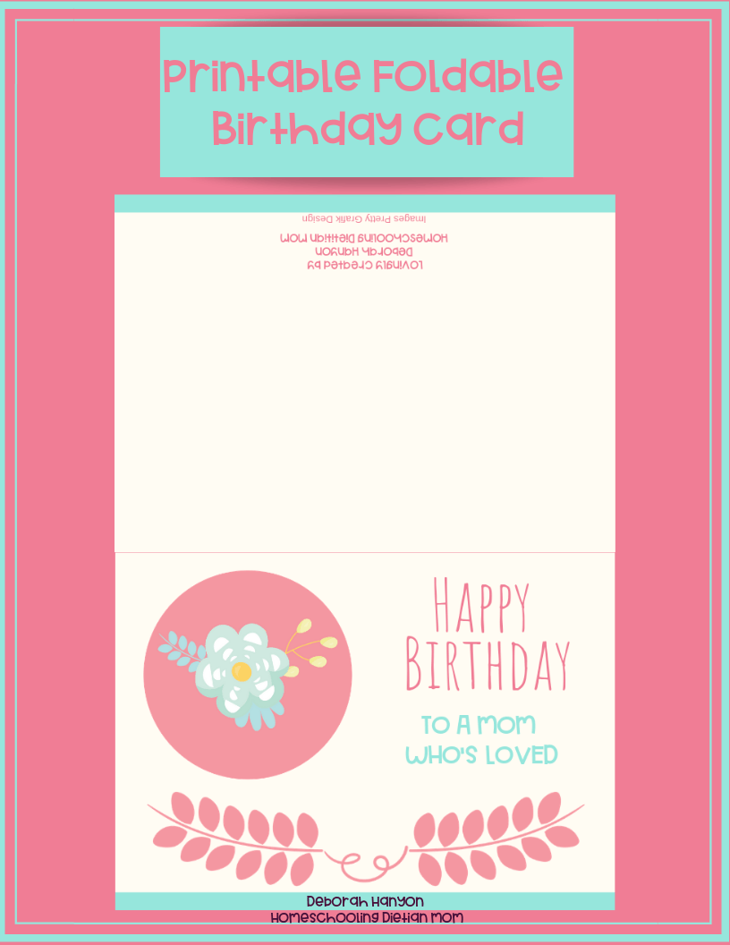 Printable Birthday Card Mom Homeschooling Dietitian Mom