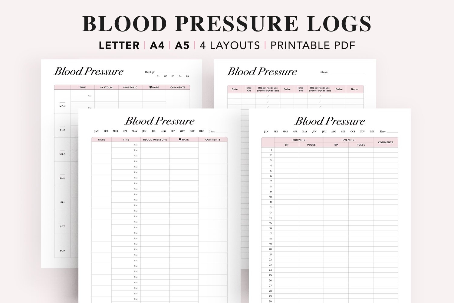 Printable Blood Pressure Tracker In Letter A5 A4