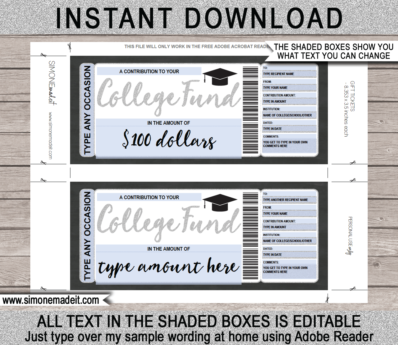 Printable College Savings Fund Gift Certificate Template