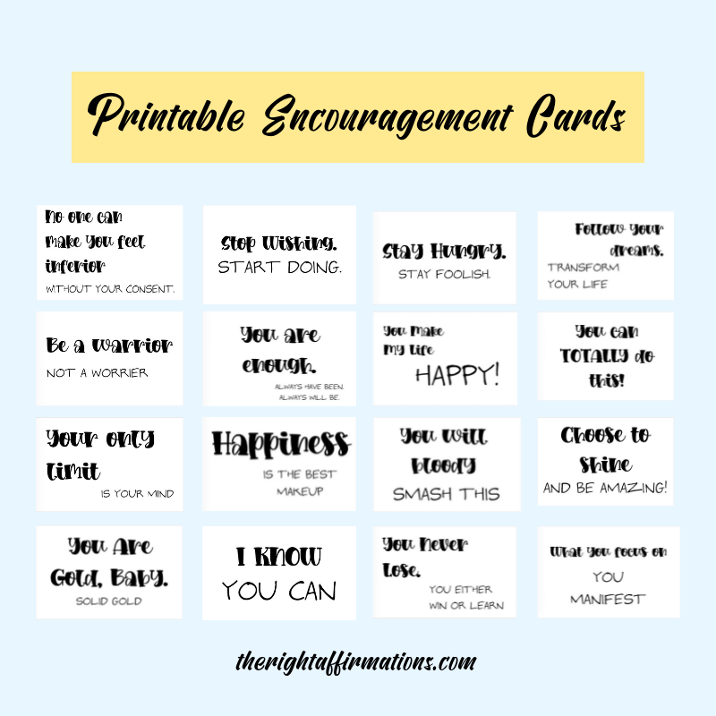 Printable Encouragement Cards 16 Unique Designs 2 Sizes The Right Affirmations Shop