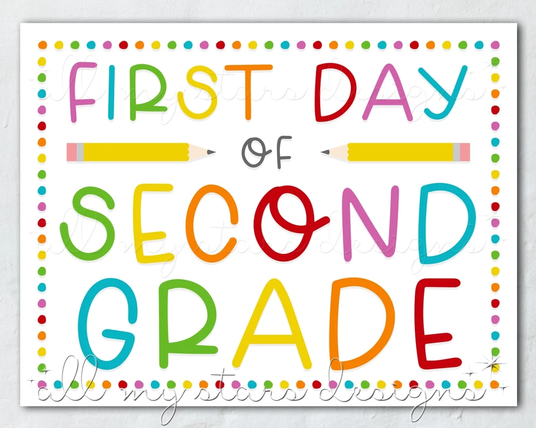 PRINTABLE First Day Of Second Grade Sign Instant Download Colorful Back To School Photo Sign Rainbow Dots Cute Back To School Prop Etsy