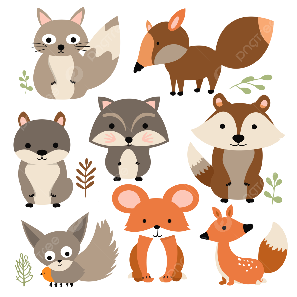 Printable Free Woodland Animal Clipart Woodland Clipart Set With Cute Animals Cartoon Vector Animals Clipart Cute Clipart Cartoon Clipart PNG And Vector With Transparent Background For Free Download