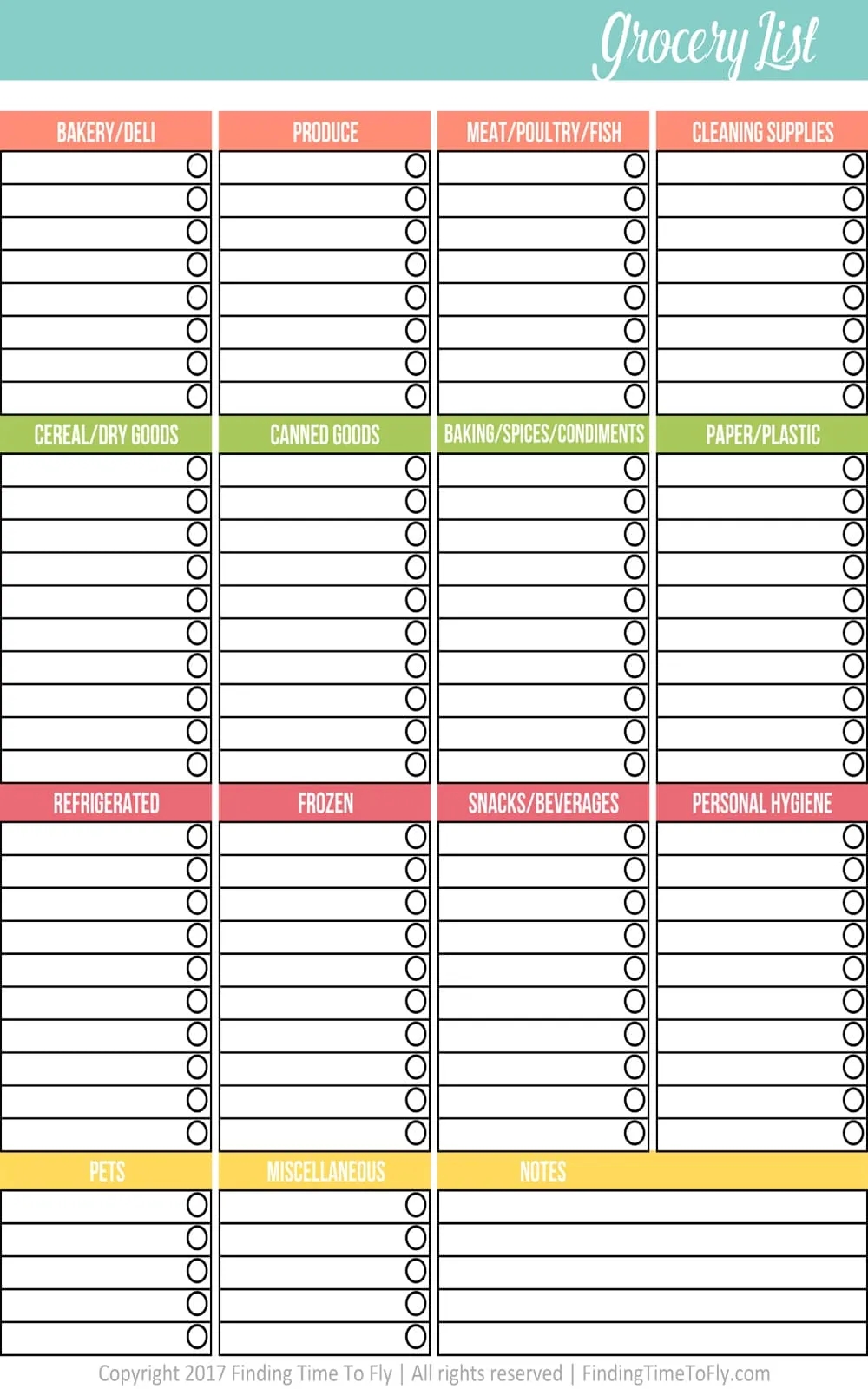 Printable Grocery Shopping List FREE PDF Download Finding Time To Fly