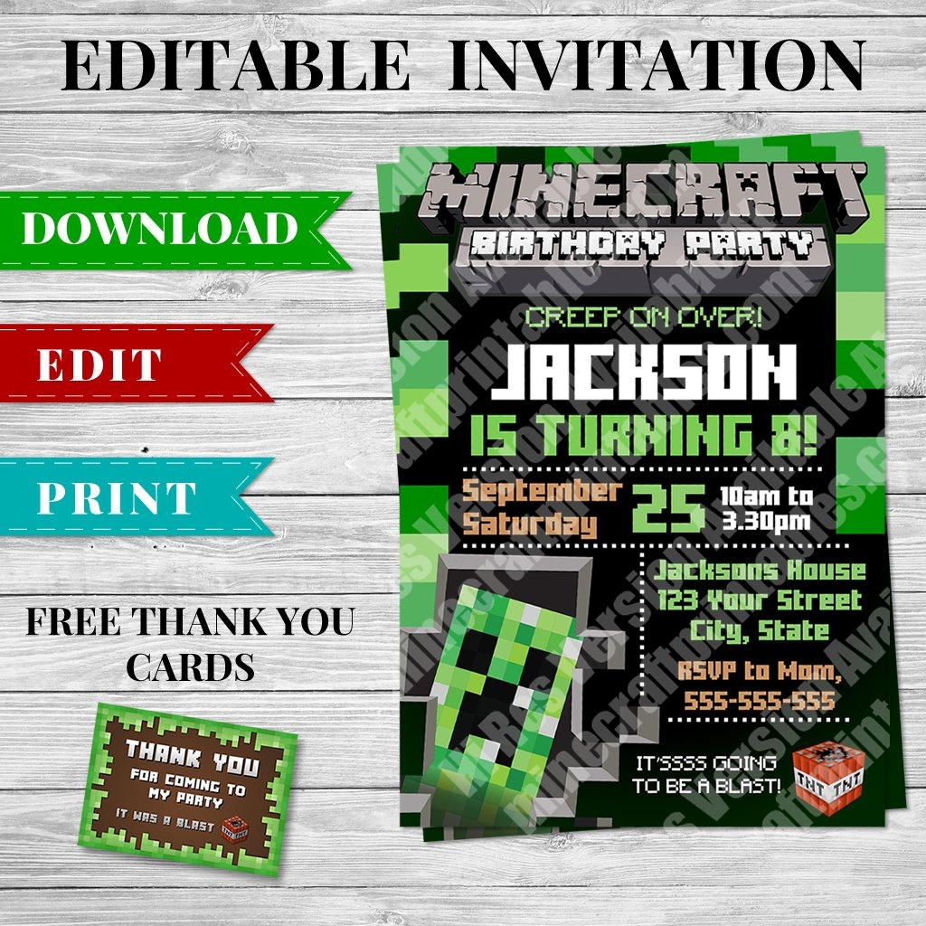 Birthday Invitations Free Printable Minecraft