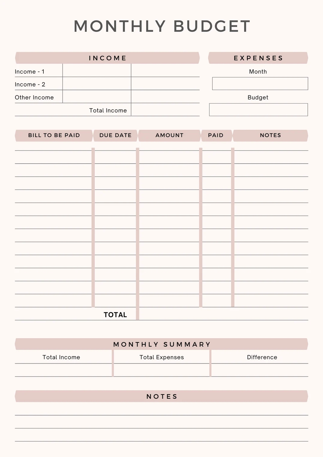 Printable Monthly Budget Planner Sheet Monthly Income Expense Recorder Monthly Budget Printable Worksheet PDF A4 Instant Download Etsy