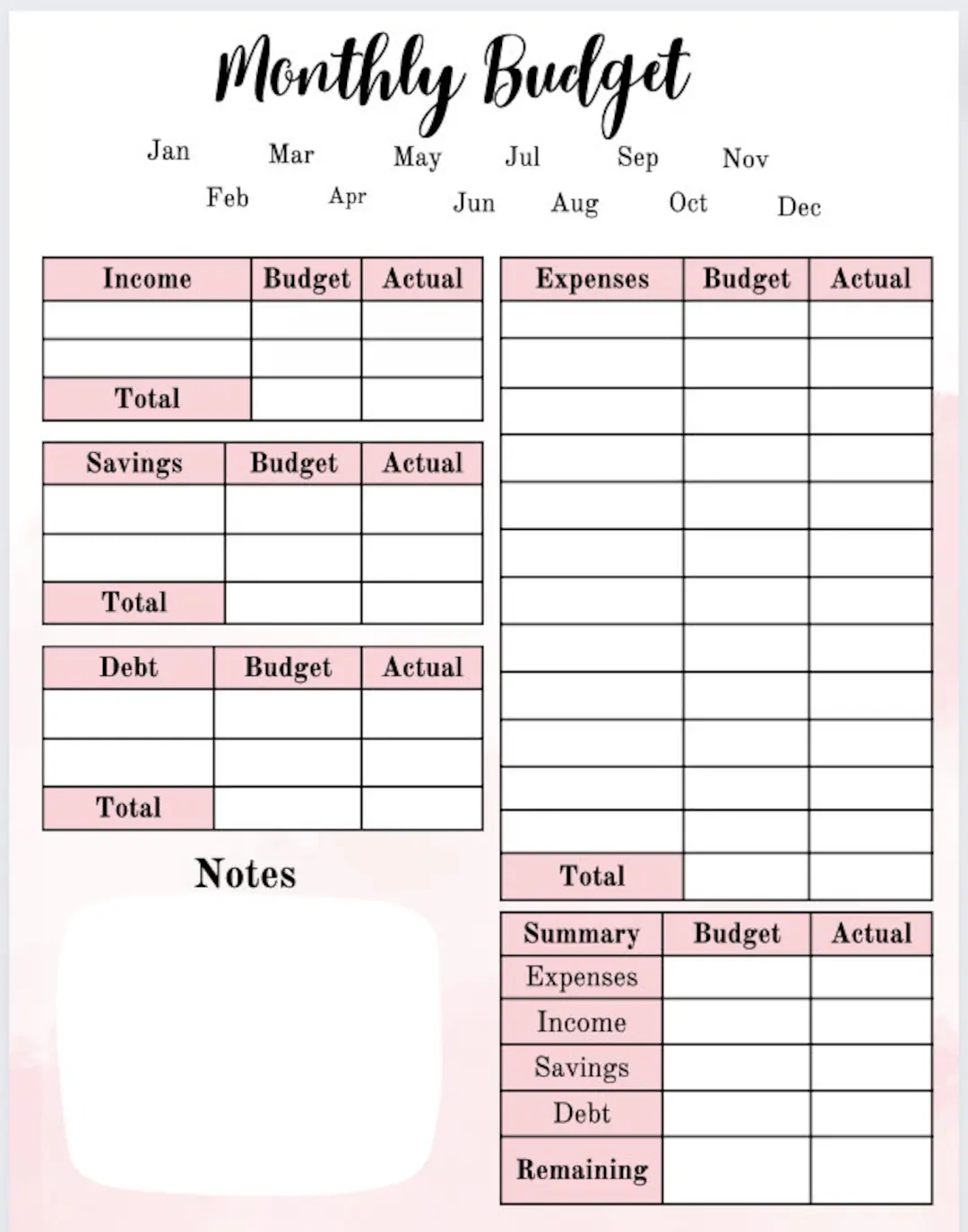 Budget Sheets Free Printable