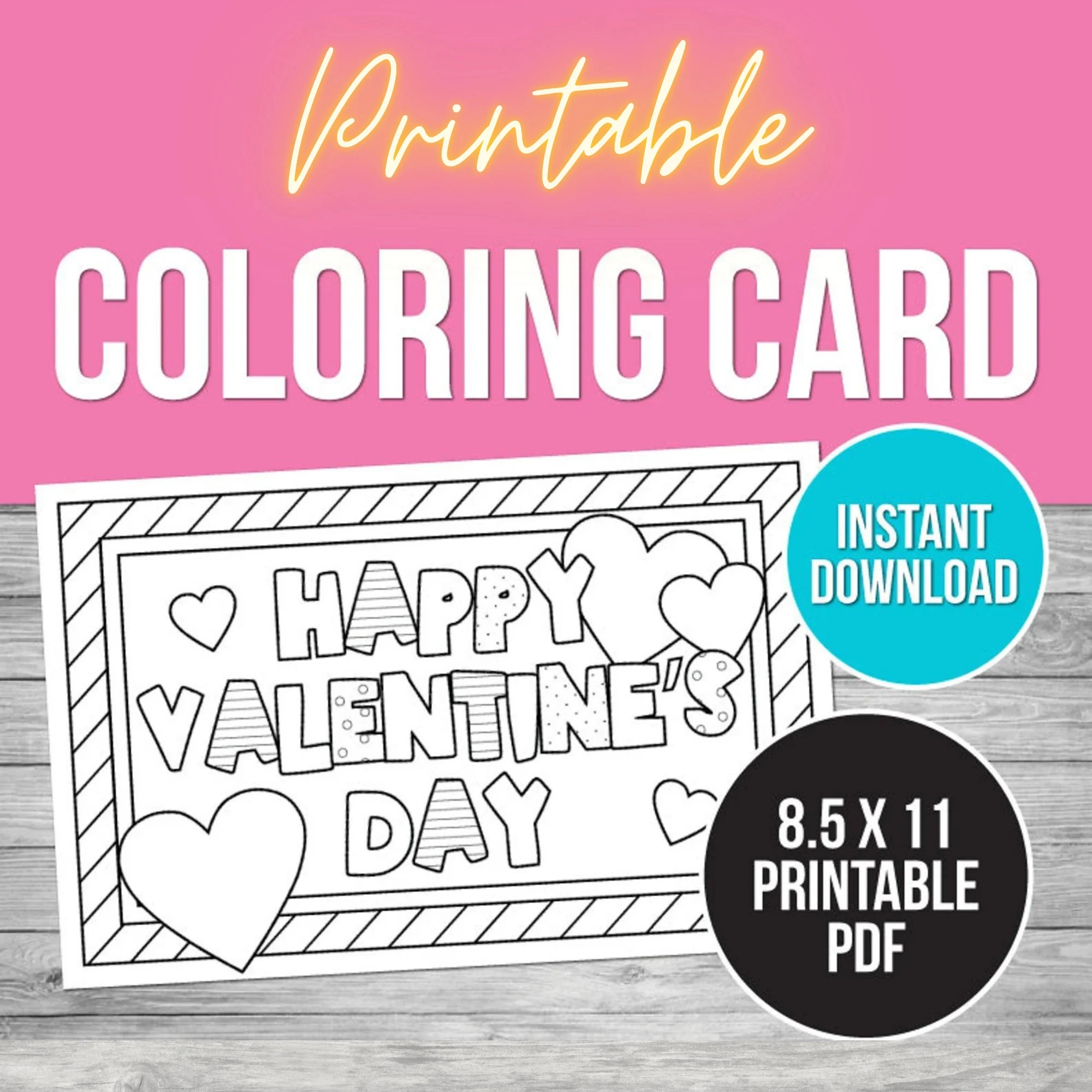 Printable Valentine s Day Card For Kids Classroom Valentines Craft For Kids Valentine Coloring Card Printable PDF Etsy