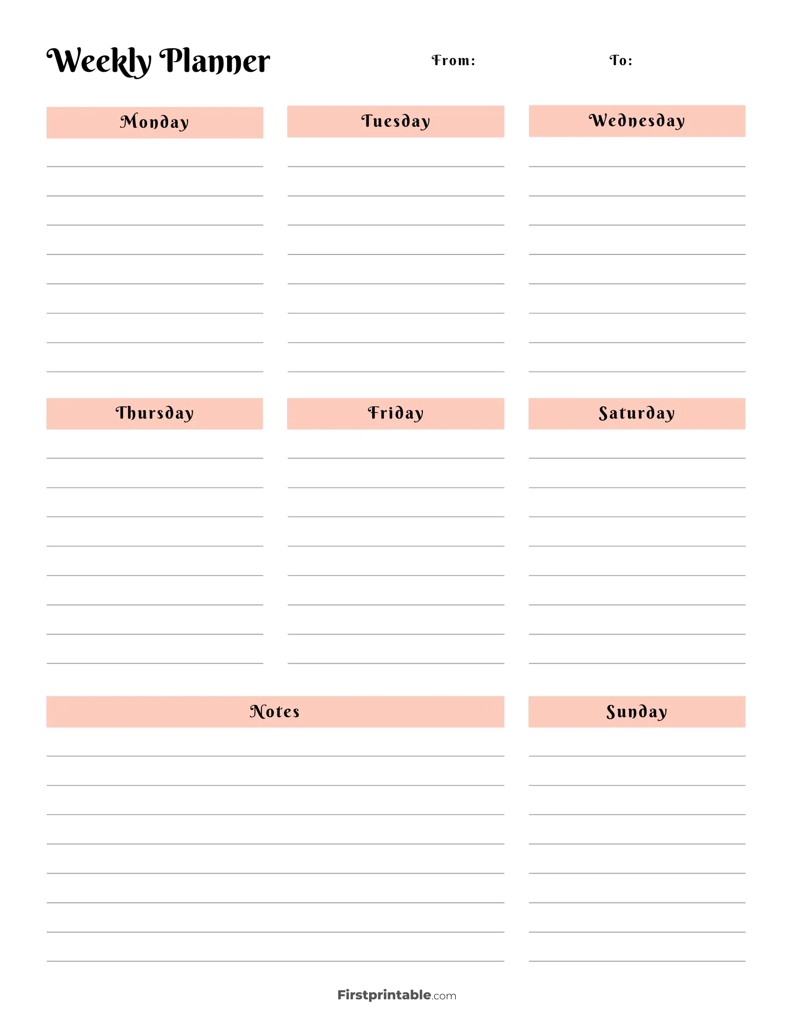 Printable Weekly Calendar Planner Free Templates