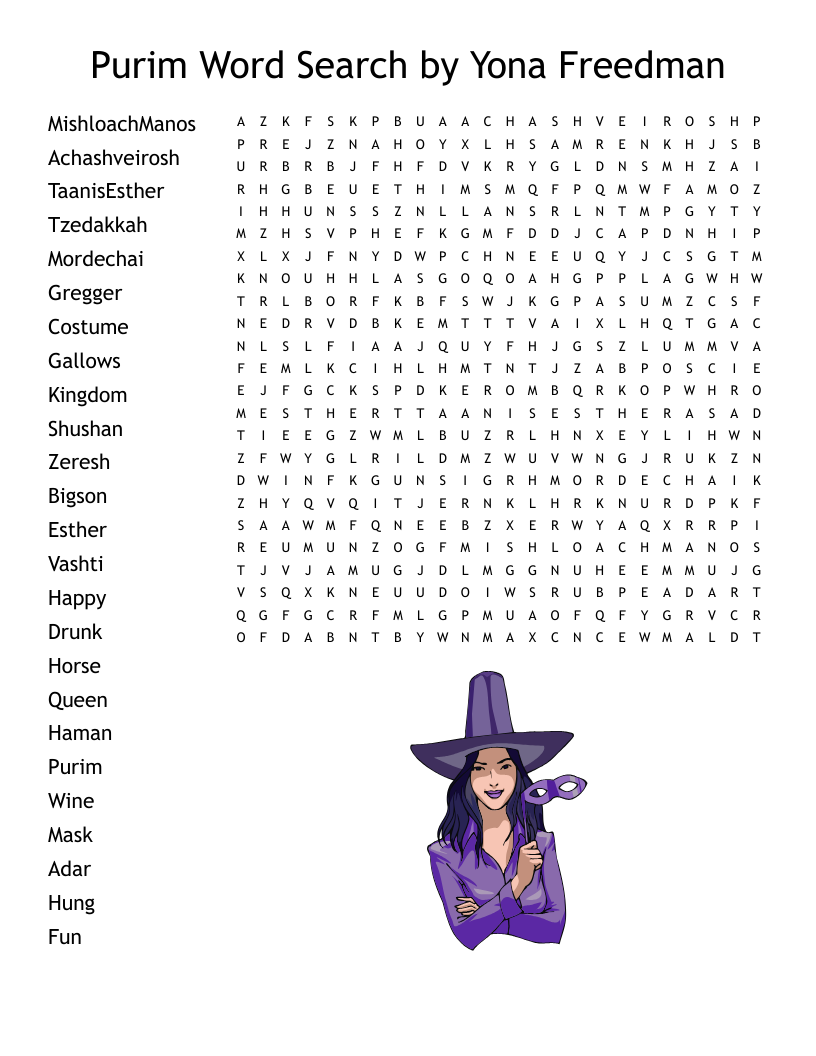 Purim Activity Word Scramble WordMint
