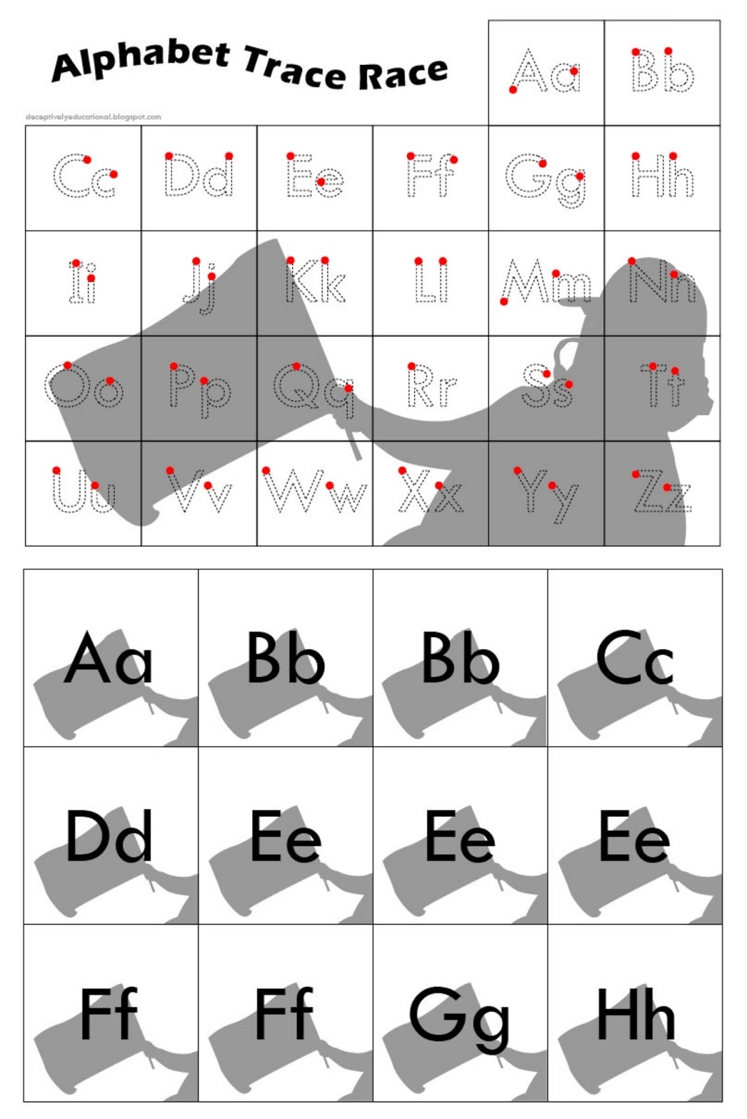 Relentlessly Fun Deceptively Educational Alphabet Trace Race free Printable Handwriting Game 