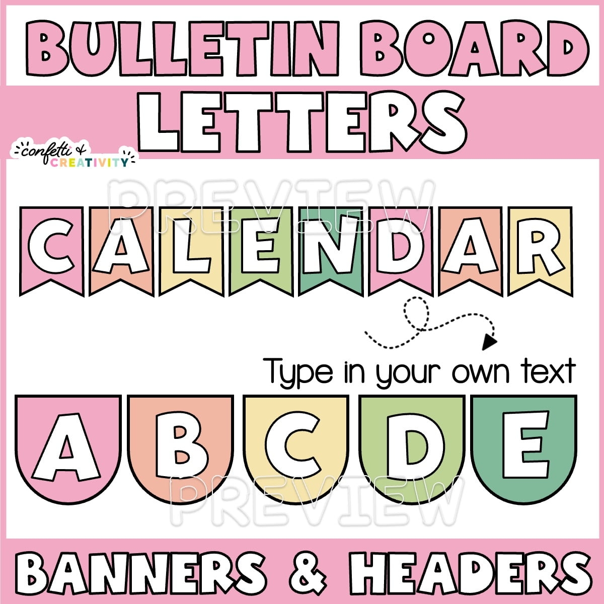 Retro Bulletin Board Letters Editable Headers Confetti U0026 Creativity