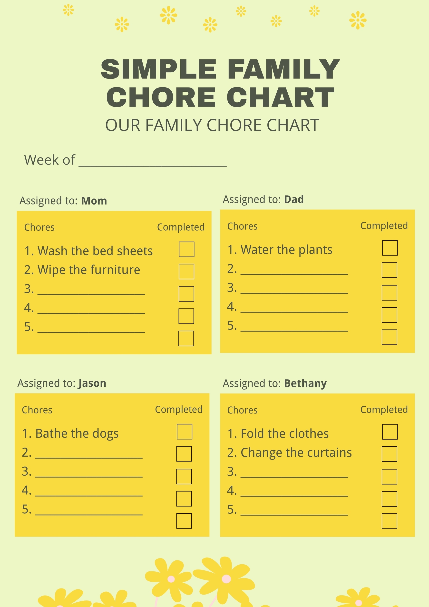 Free Editable Printable Chore Charts Pdf