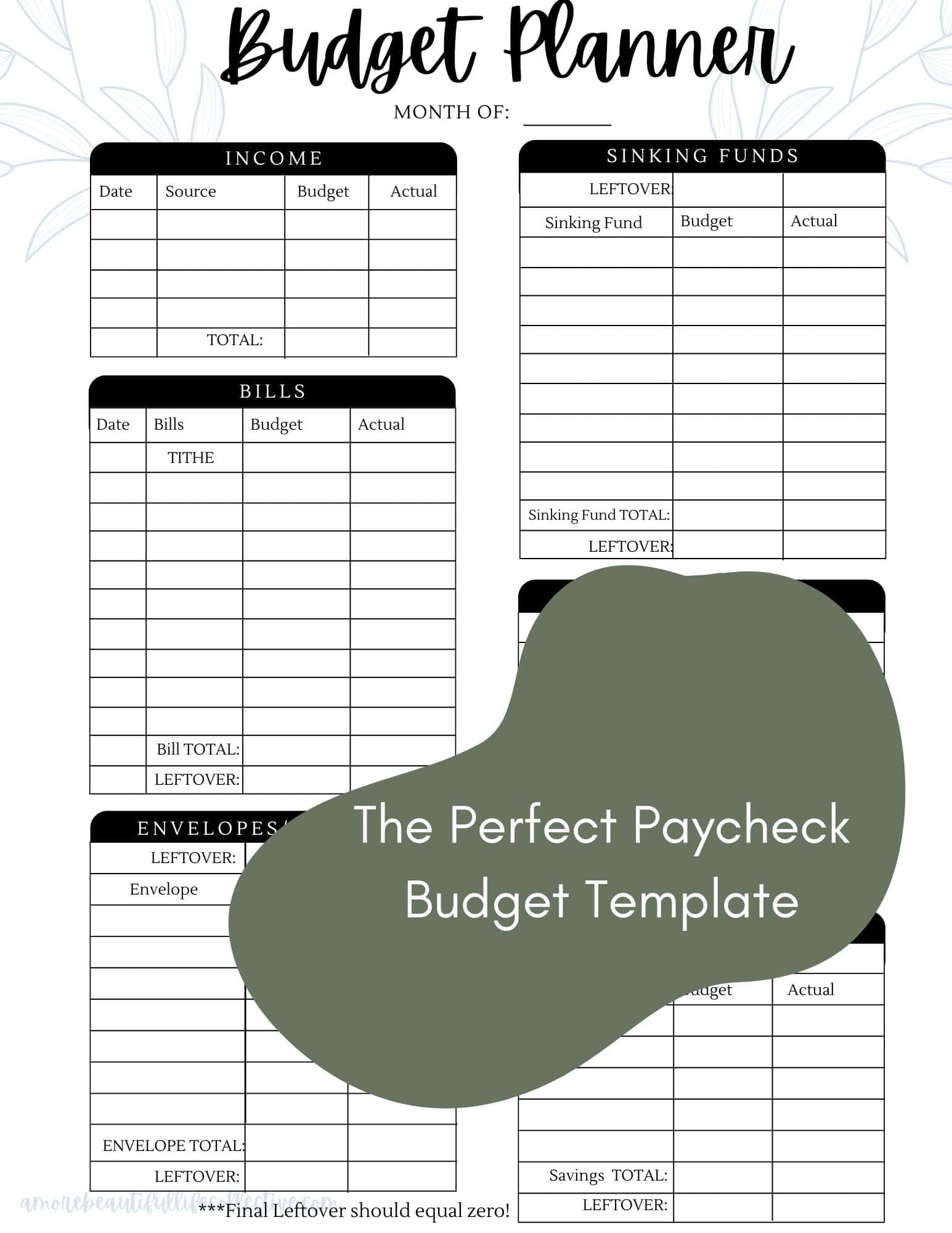 Simple Paycheck Budget Template Printable PDF One Page Budget Tracker A More Beautiful Life Collective