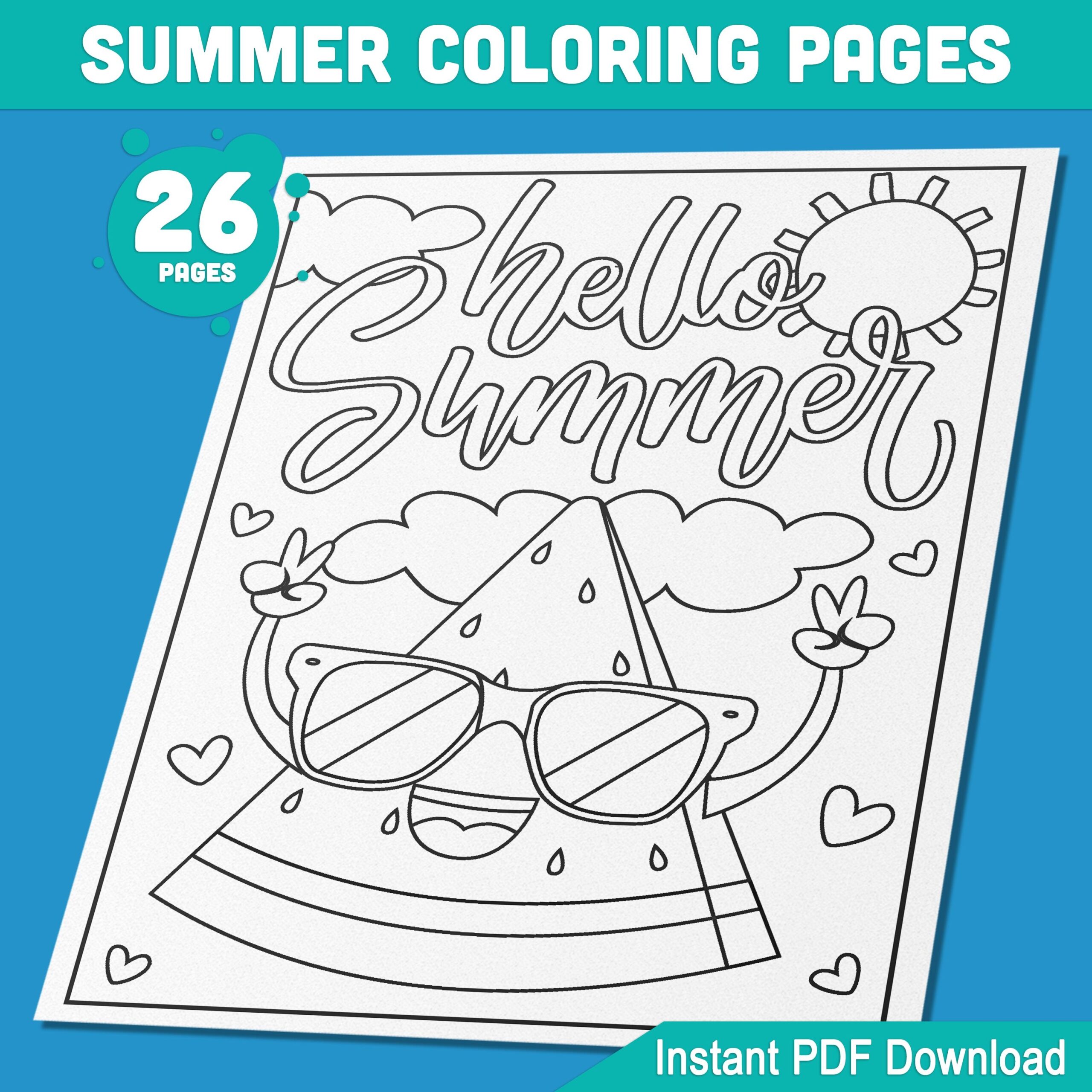 Summer Coloring Pages 26 Printable Summer Holiday Designs For Kids With Fun Coloring Book High resolution PDF Perfect For Summer Party Etsy