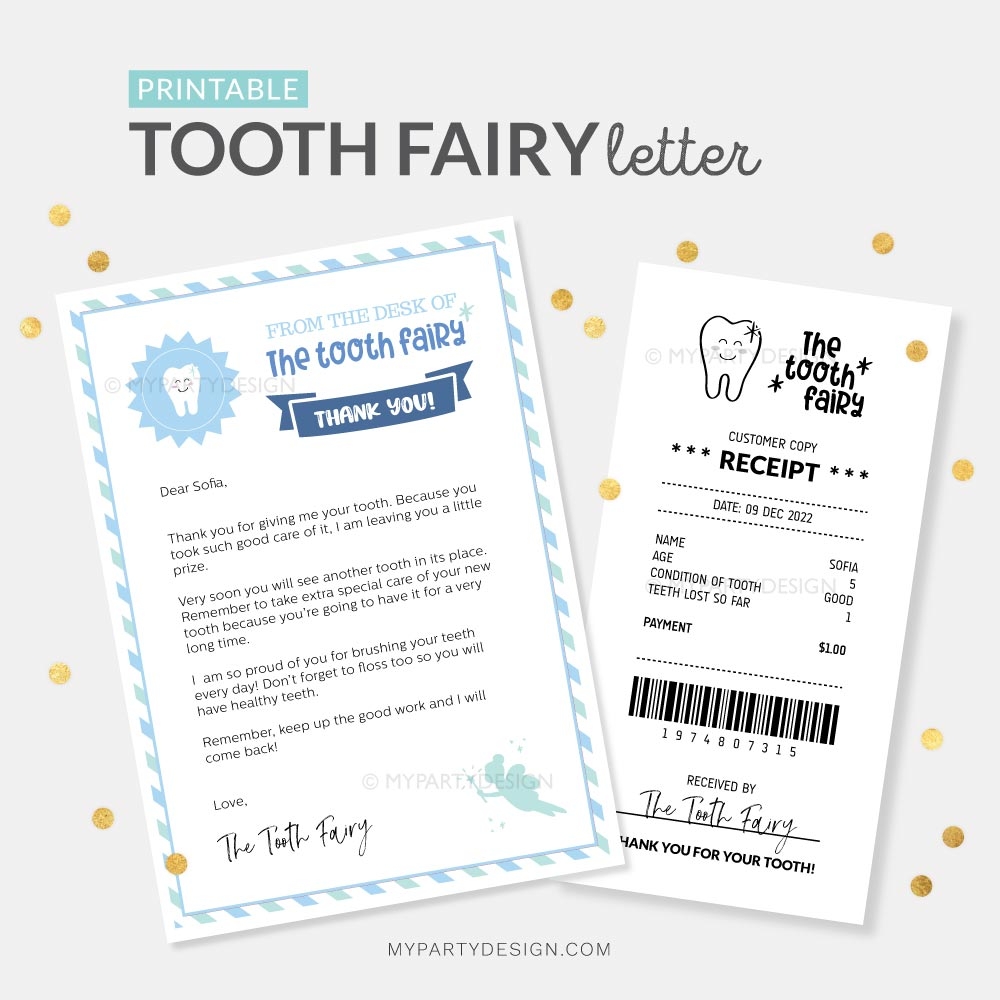 Tooth Fairy Letter Blue For Boy Printable PDF My Party Design