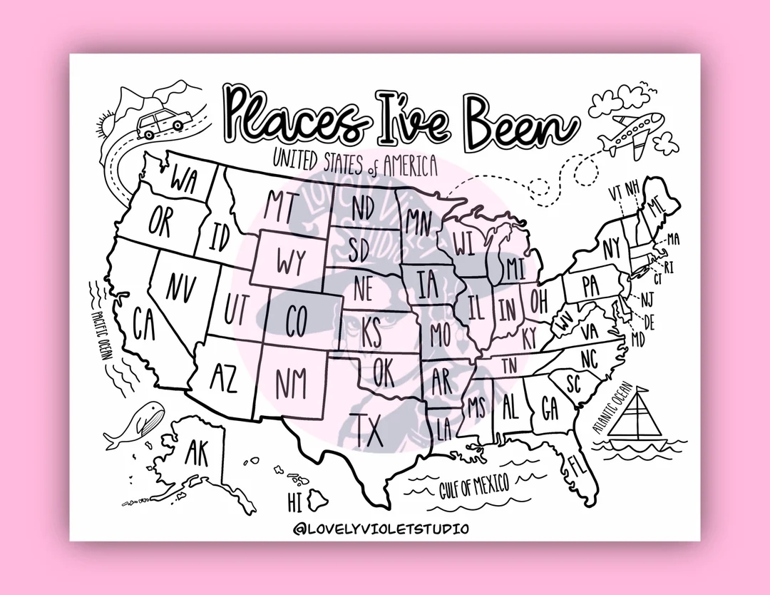 U S Map Coloring Page Digital Download 