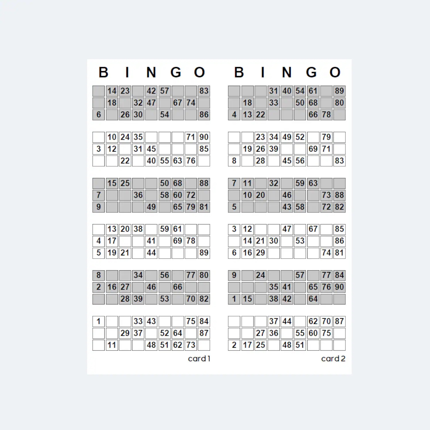 Free Printable Bingo Cards 1-90