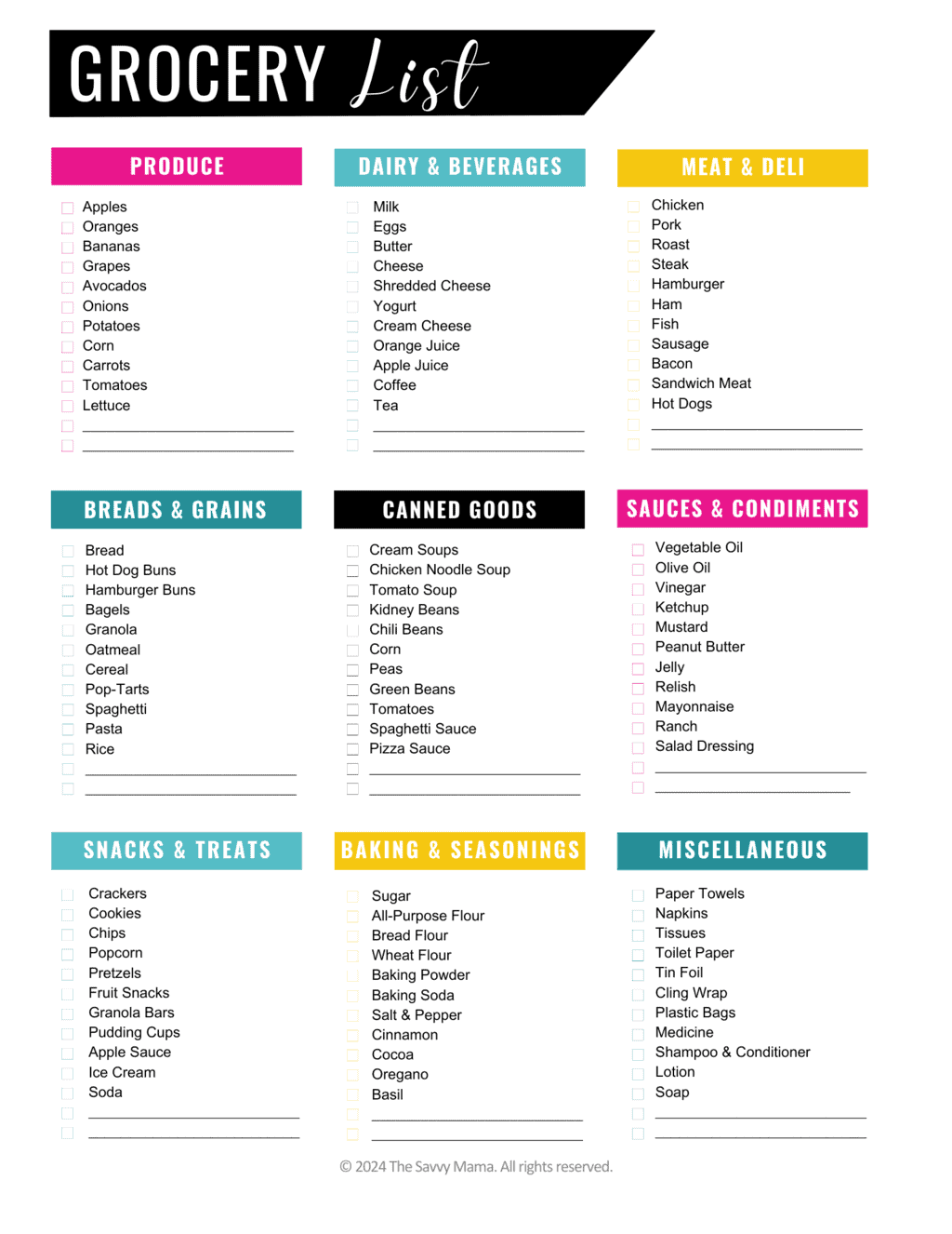 Free Printable Shopping List
