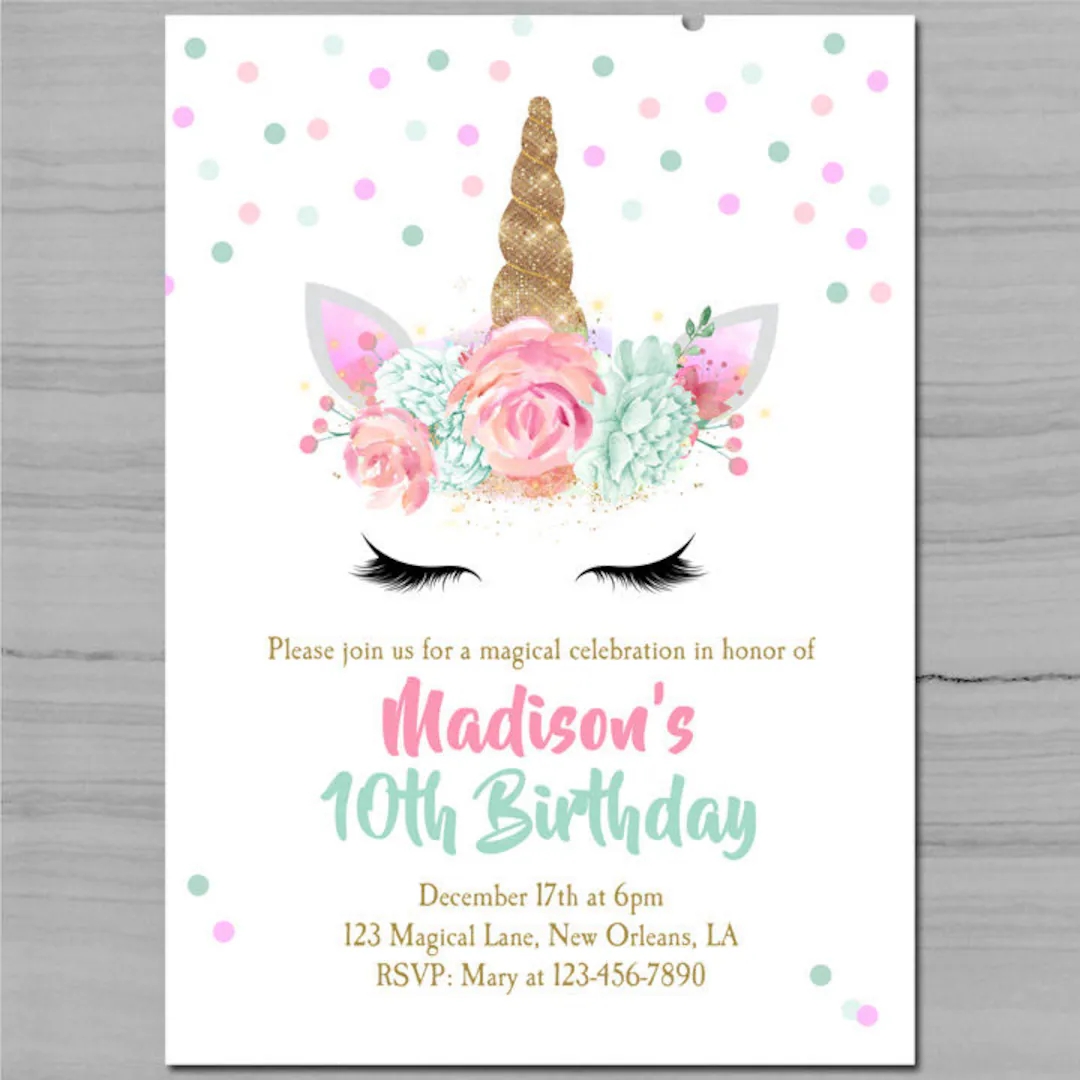 Unicorn Birthday Invitation Printable Or Printed With FREE SHIPPING Unicorn Pink And Mint Sparkle Collection Etsy