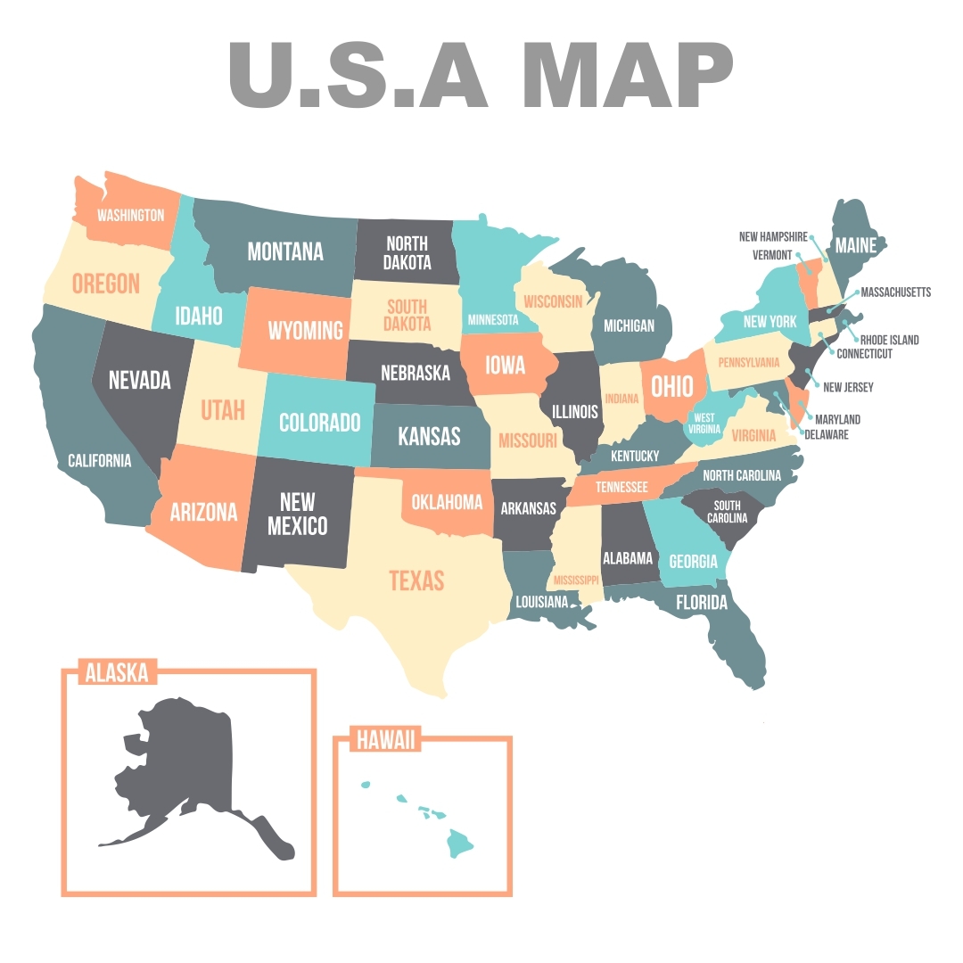 USA Maps United States Colored 10 Free PDF Printables Printablee USA Maps United States Colored 10 Free PDF Printables Printablee