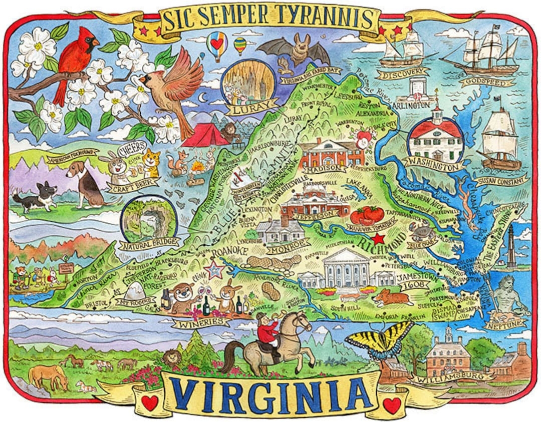 Virginia State Map 16 x 20 Art Print Etsy