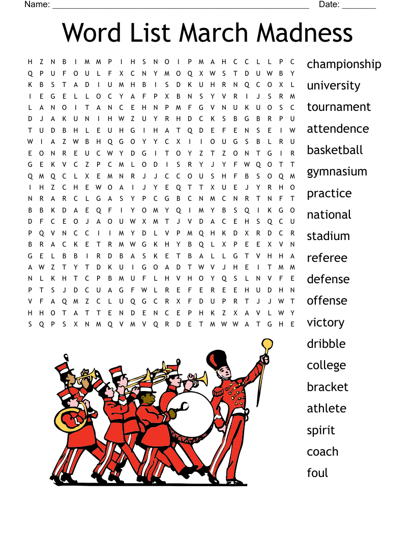 Word List March Madness Word Search WordMint