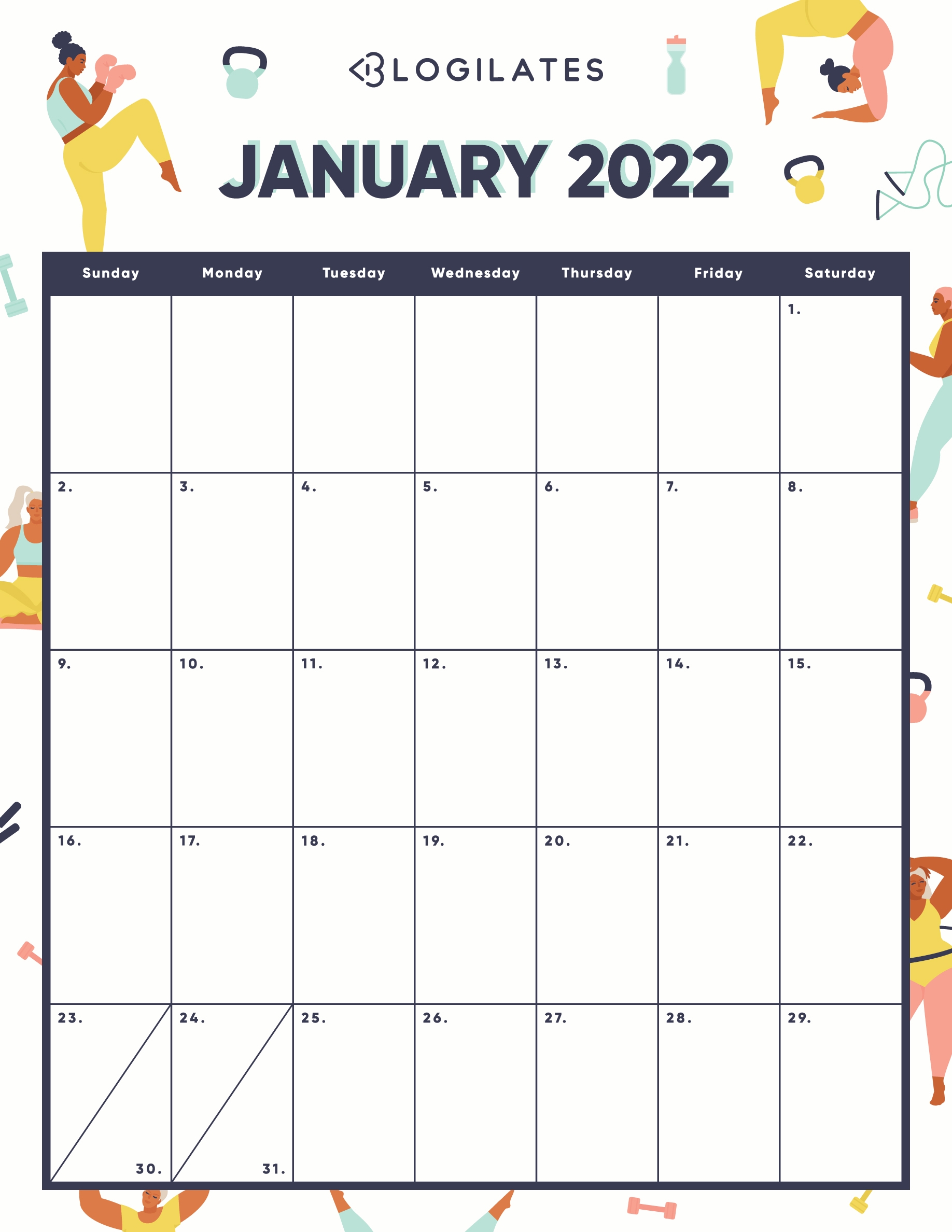 Your FREE 2022 Printable Calendars Are HERE Blogilates