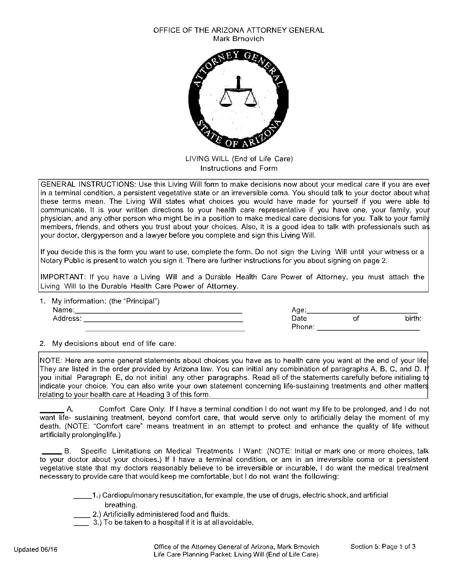 Free Printable Living Will Form To Print Out