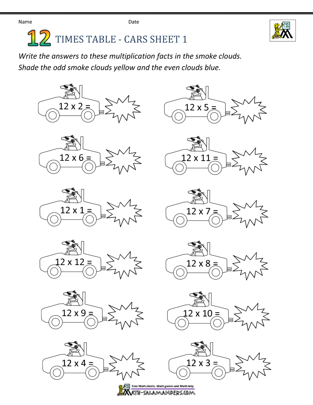 Free Printable Multiplication Worksheets 12