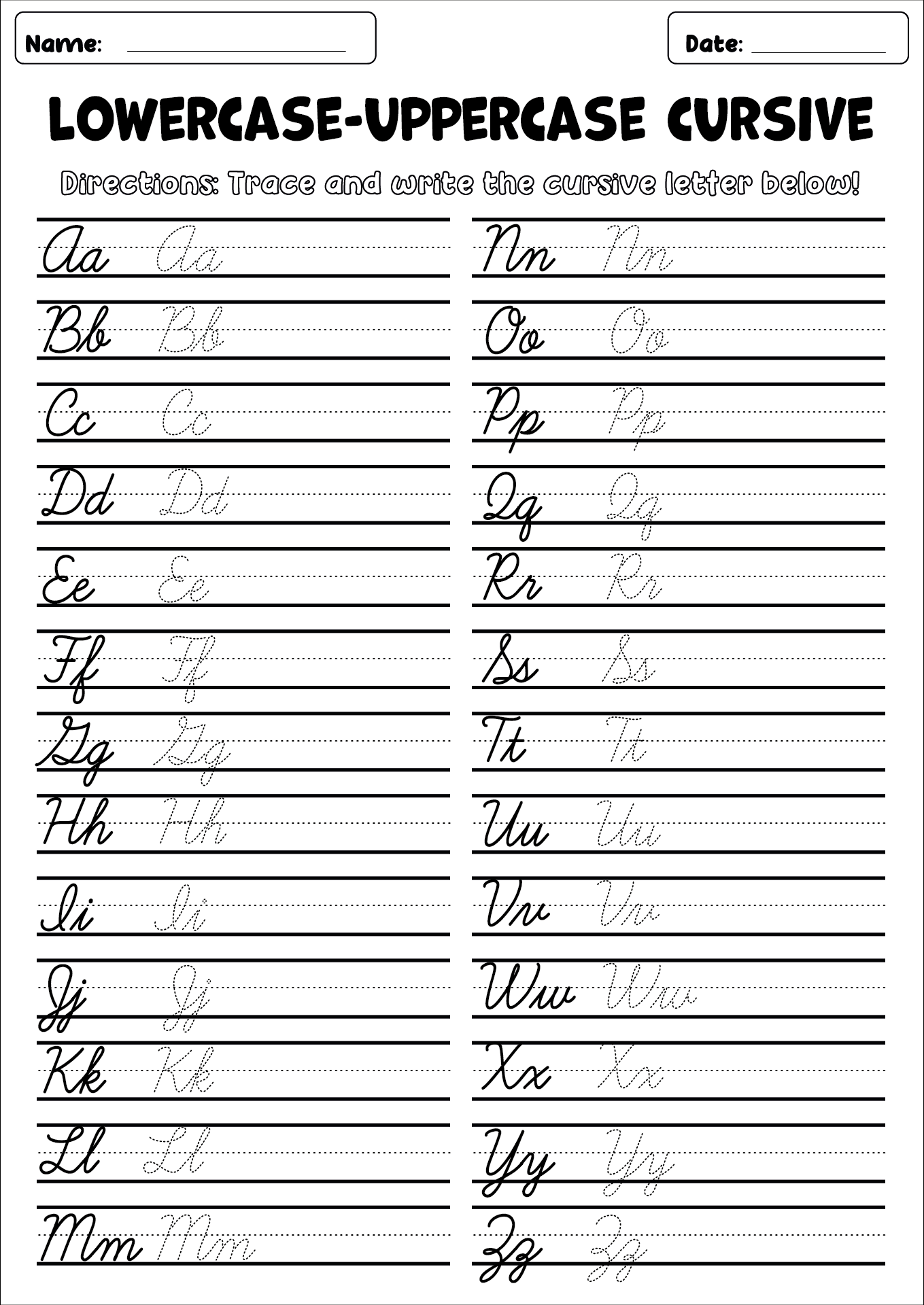 Free Printable Cursive Worksheets 5th Grade