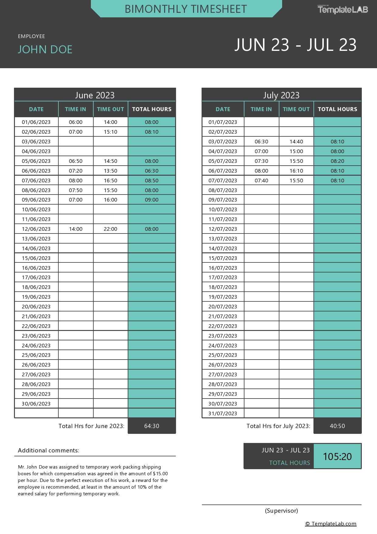 15 Free Timesheet Templates Excel Word PDF TemplateLab