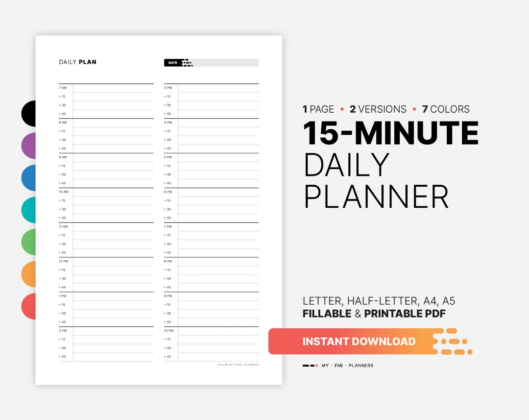 Free Printable Daily Planner Every 15 Minutes