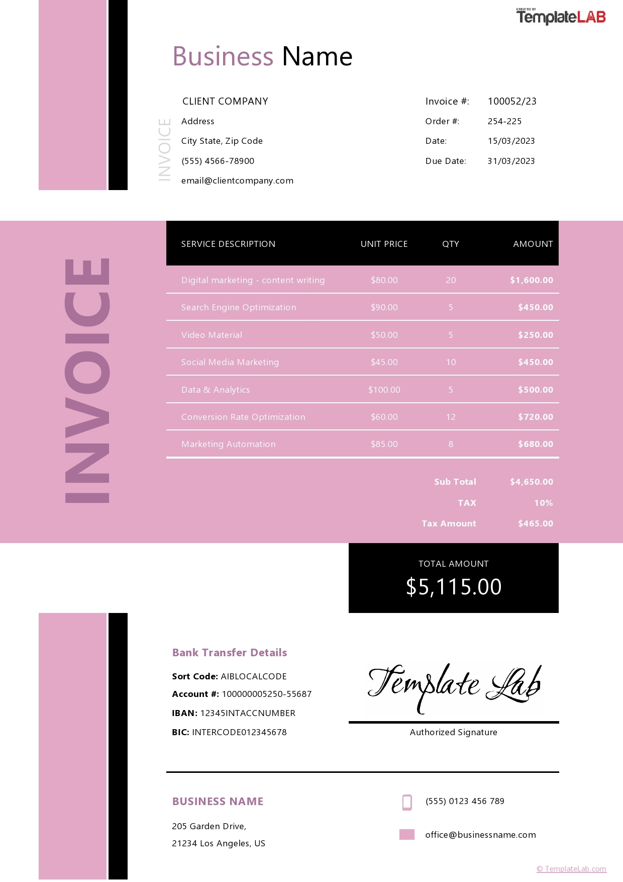 15 Printable Free Invoice Templates Excel Doc PDF 