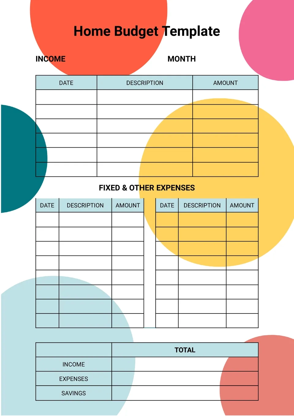 Home Budget Templates Free Printable