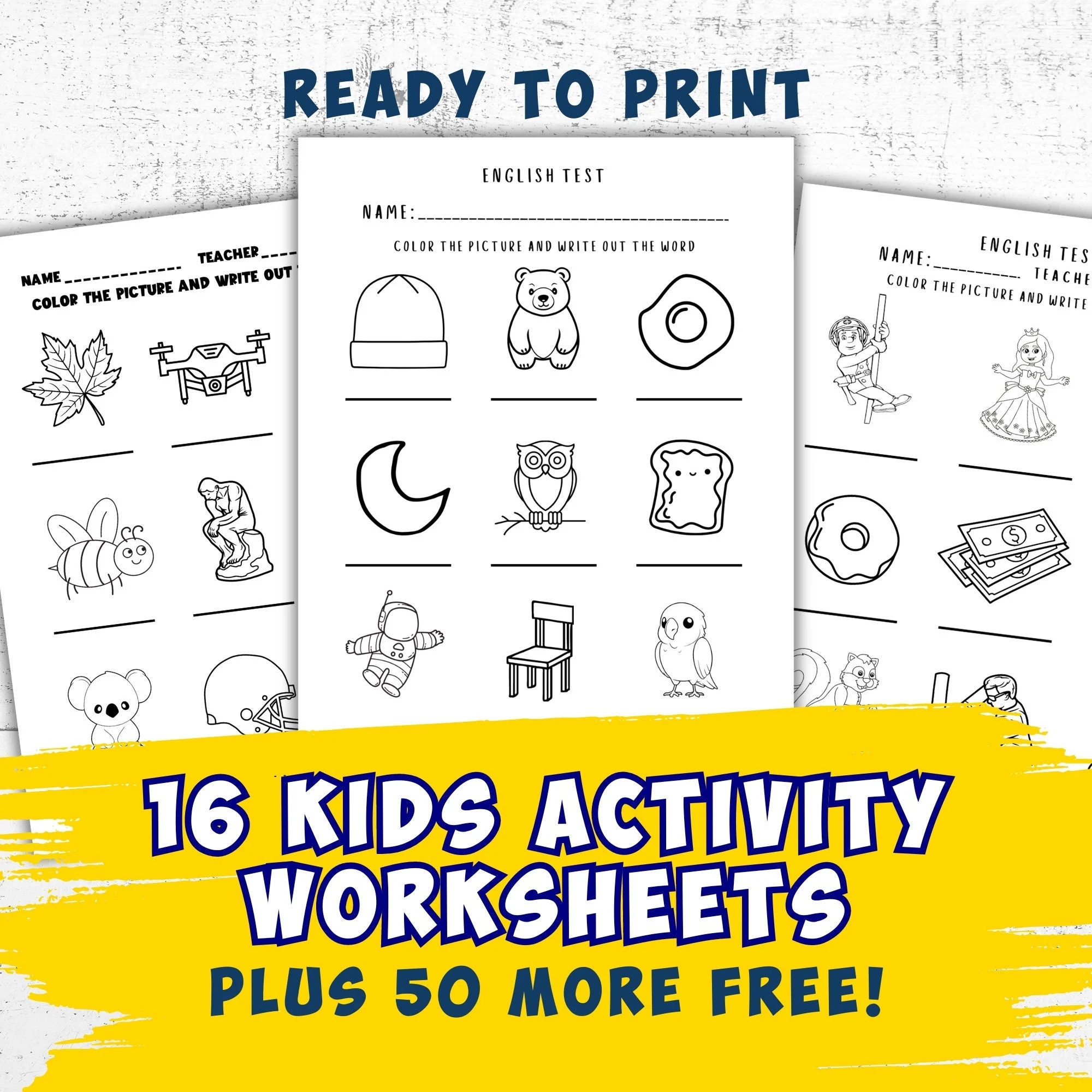 16 Kids Activity Worksheets Kids Test Plus 50 More FREE Printable Worksheets Preschool Kindergarten Elementary School Ready To Print Etsy