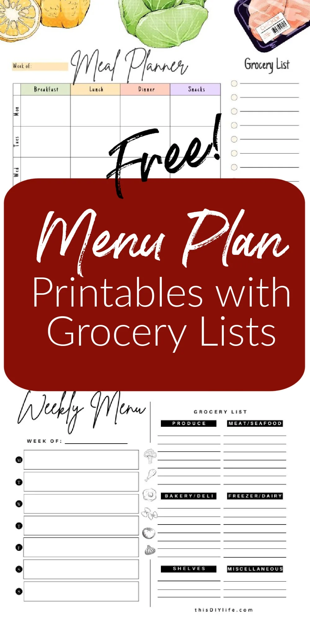 2 Stylish Free Printable Meal Planner With Grocery List PDFs Save Money Cut Stress This DIY Life