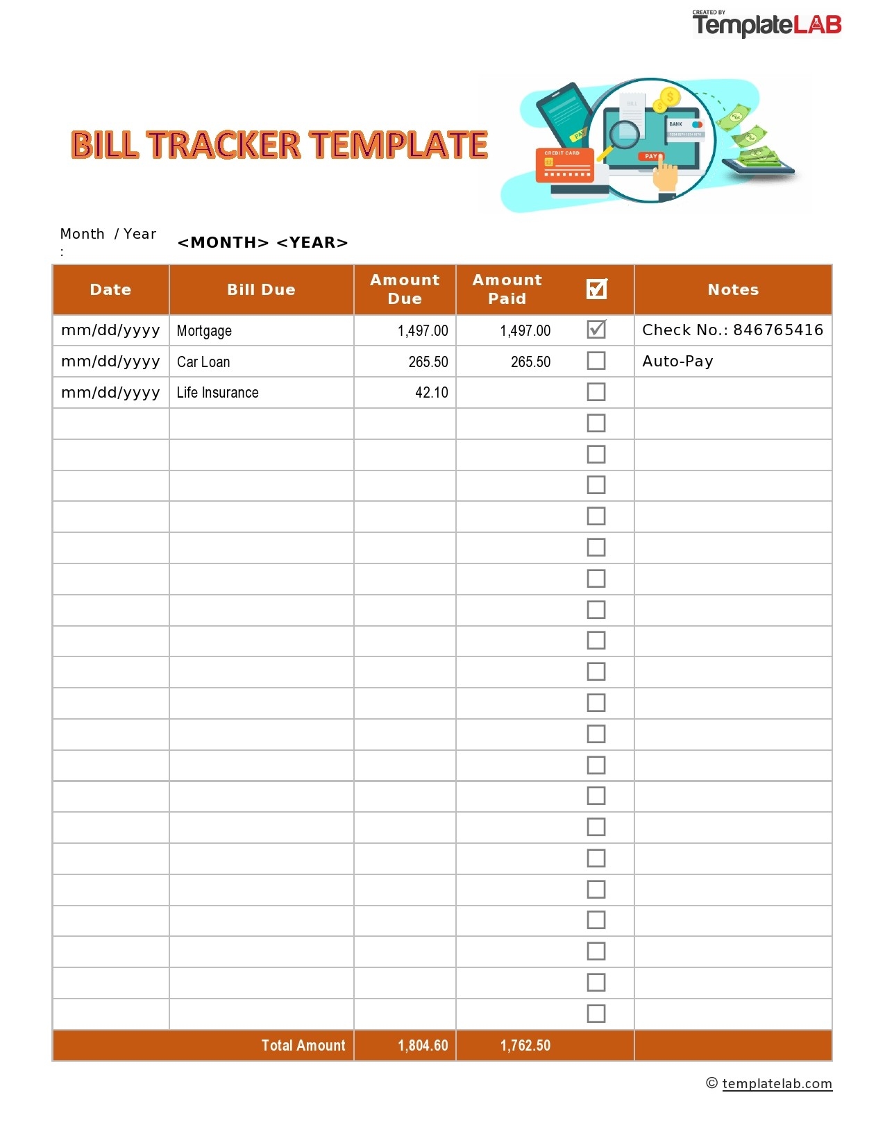 Free Printable Bill Payment Log Fillable