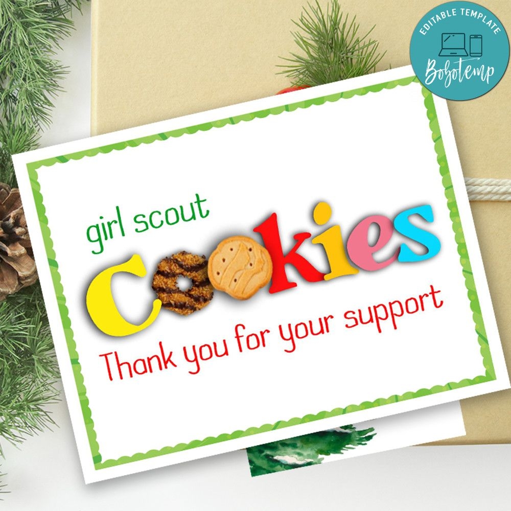 2021 Girl Scout Cookie Thank You Card Customizable Template DIY Bobotemp