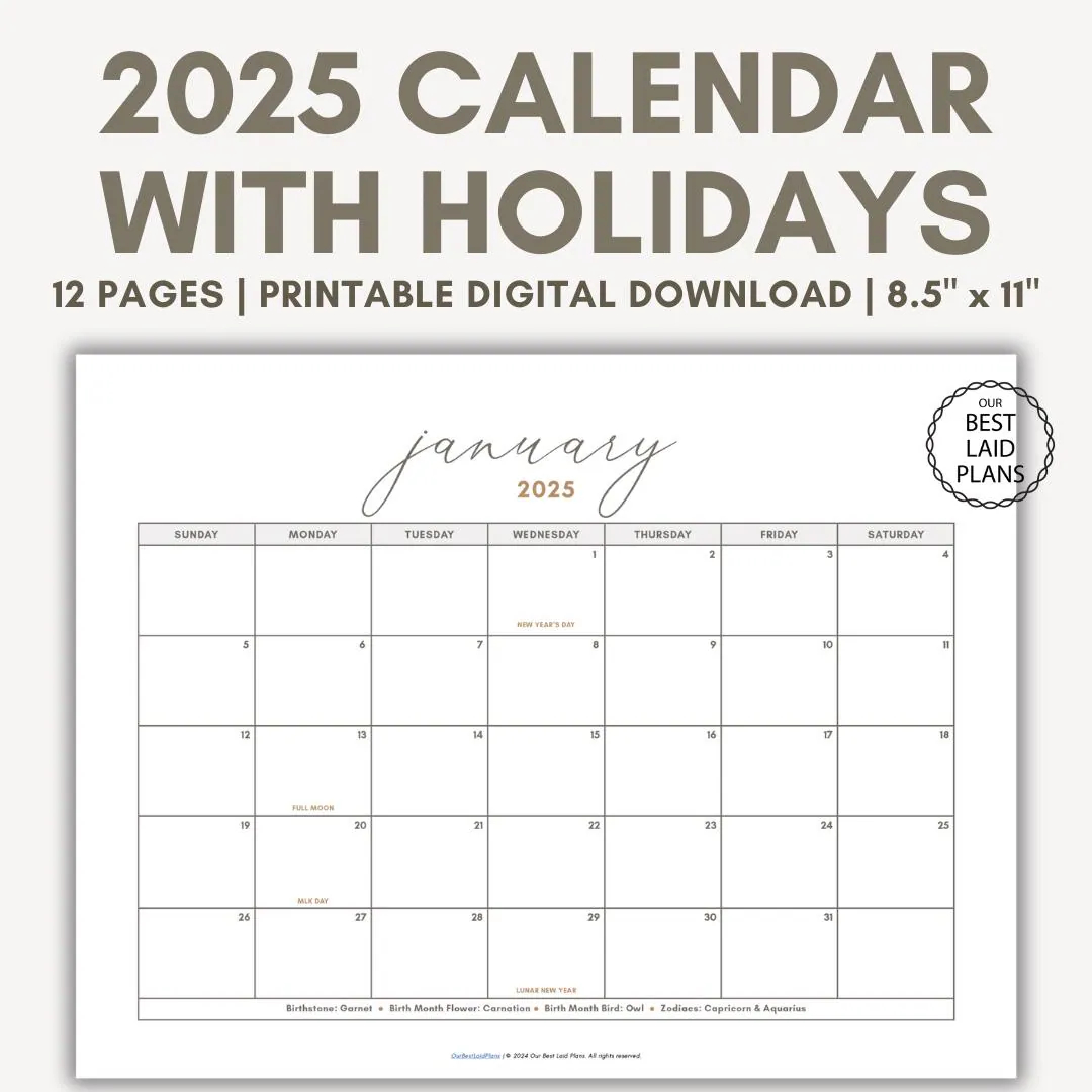 2025 calendar with holidays printable 2025 calendar with holidays printable year 2025 calendar with holidays printable landscape pdf etsy