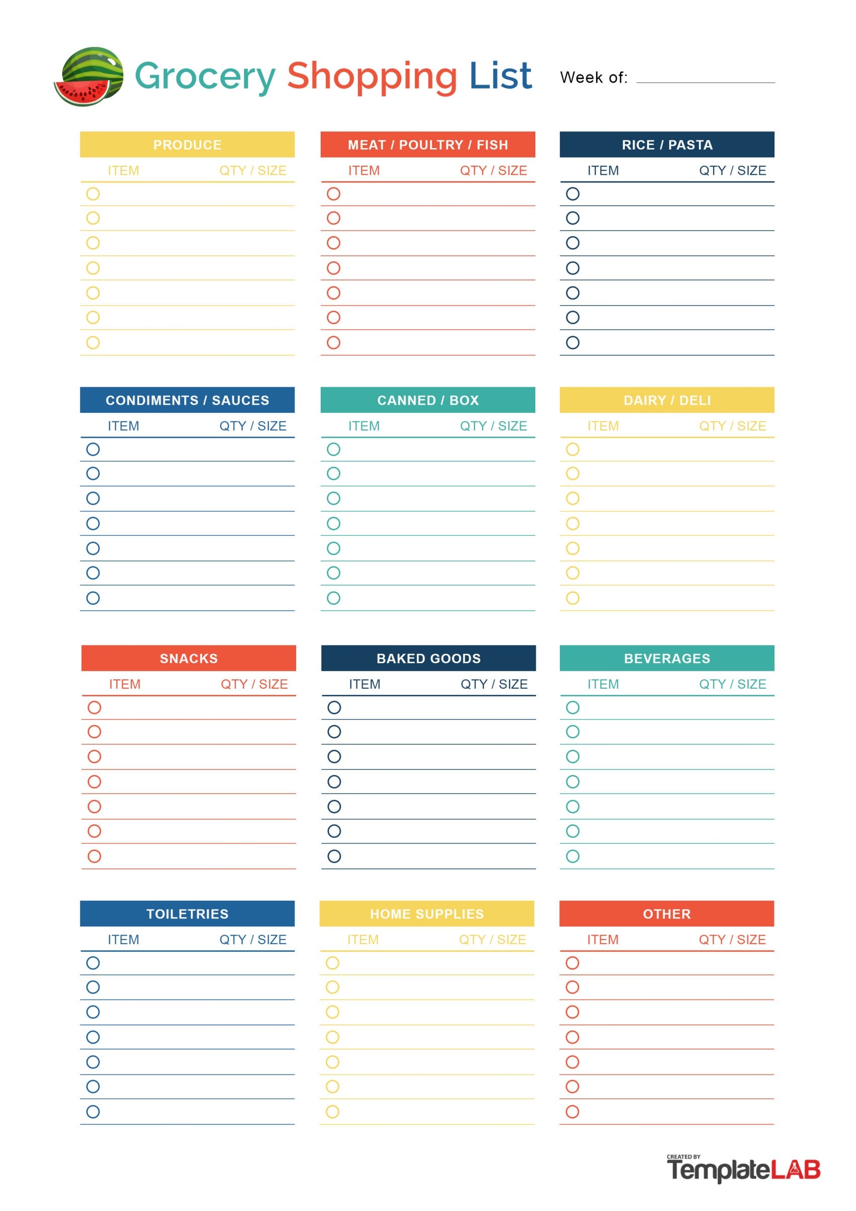 24 Printable Grocery List Templates Shopping Lists Worksheets Library