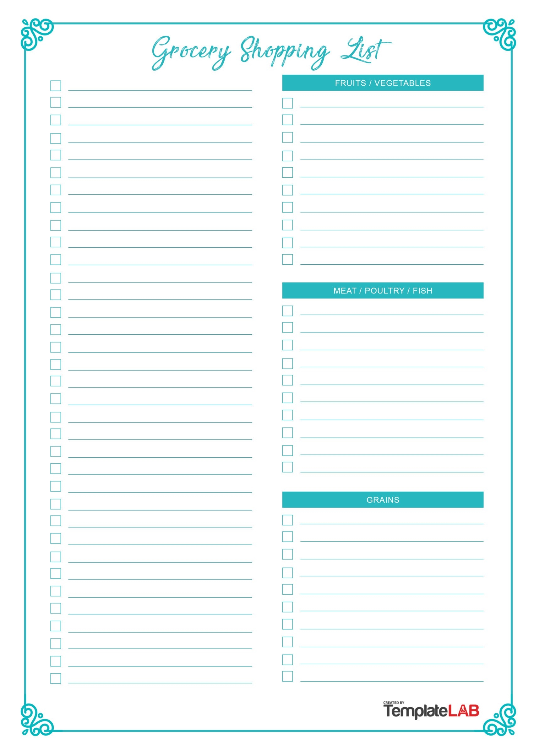 24 Printable Grocery List Templates Shopping Lists Worksheets Library