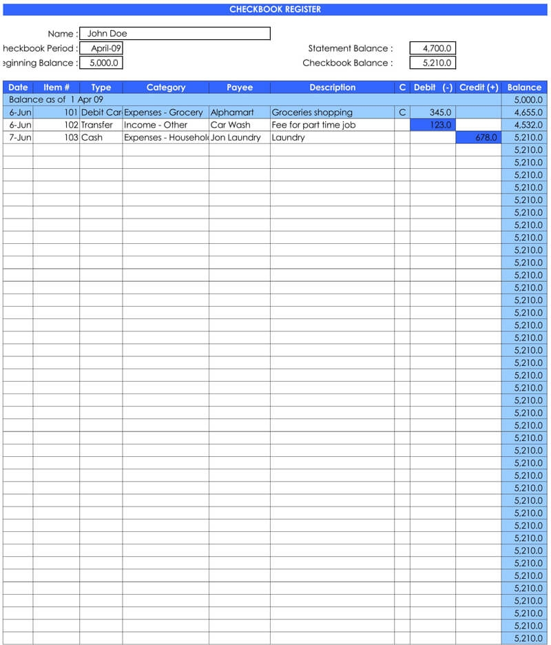 25 Free Checkbook Register Templates Excel Word 