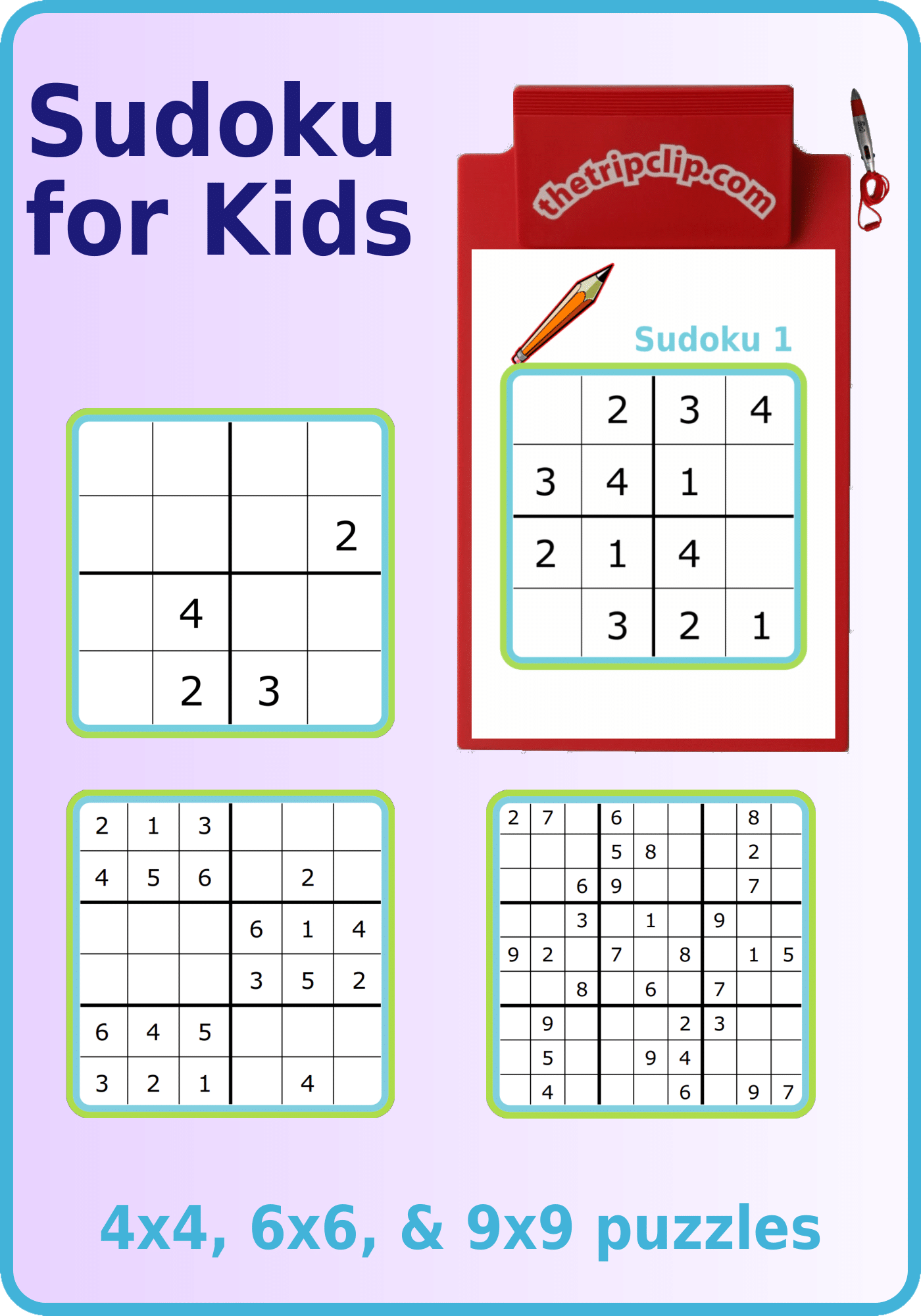 270 Printable Sudoku Puzzles 4x4 6x6 9x9