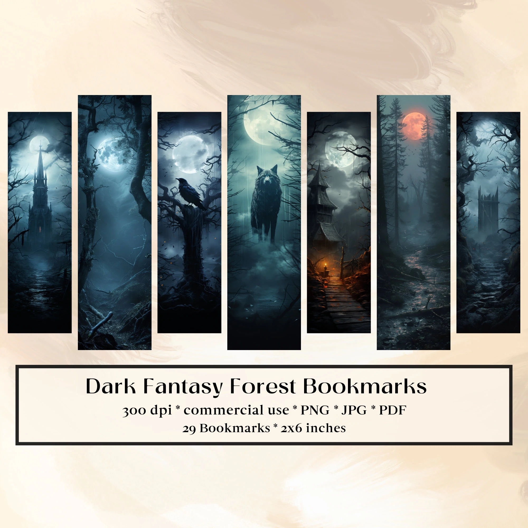29 Dark Fantasy Forest Bookmark Designs Printable Bookmarks Digital Download Sublimate Print And Cut Bundle Library Magical Wolf Raven Etsy