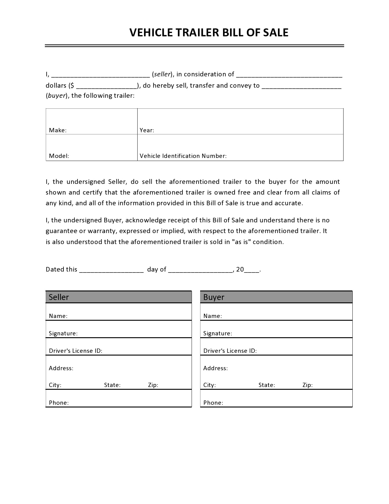 29 Free RV Bill Of Sale Templates Camper Trailer Etc PrintableTemplates