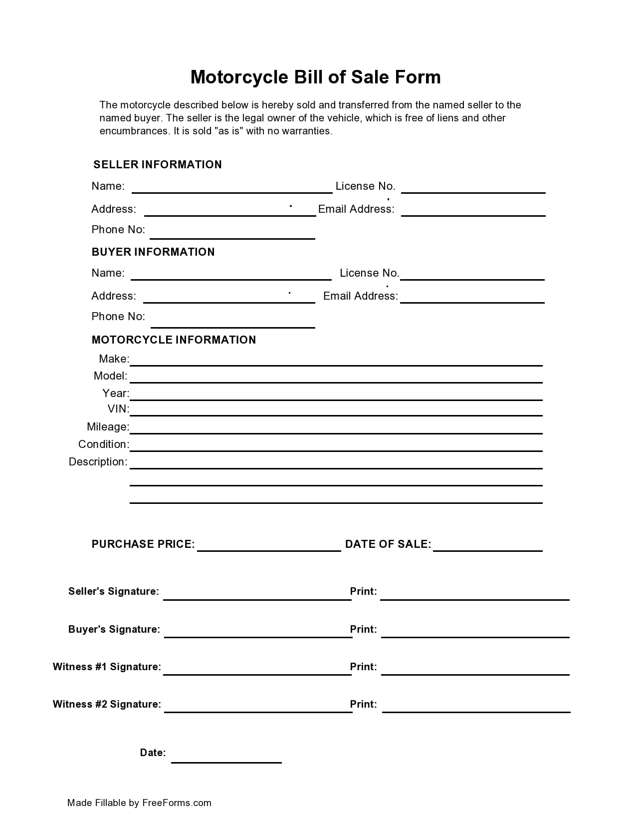 29 Printable Motorcycle Bill Of Sale Forms Free TemplateArchive