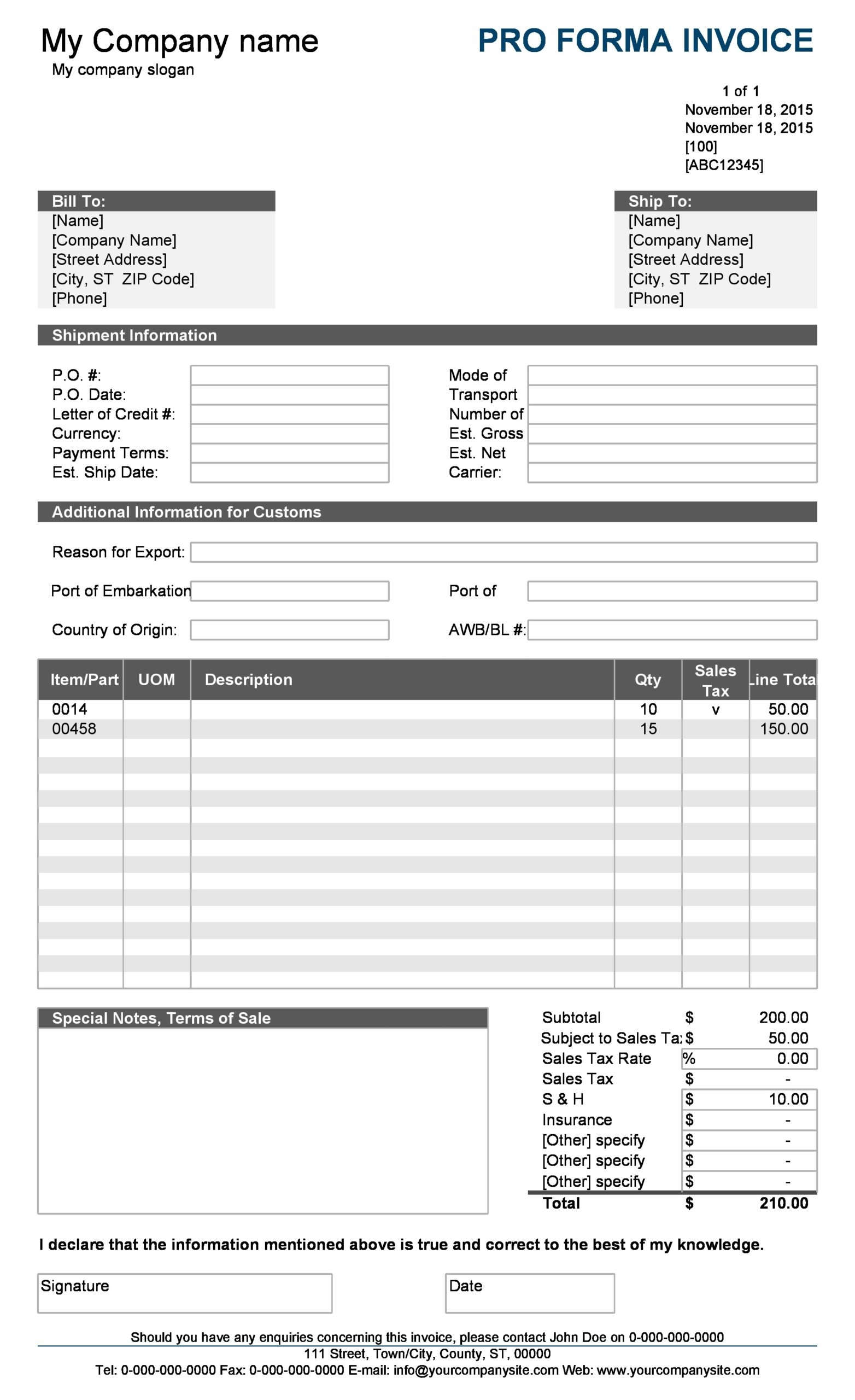 30 Free Proforma Invoice Templates Excel Word PDF TemplateArchive