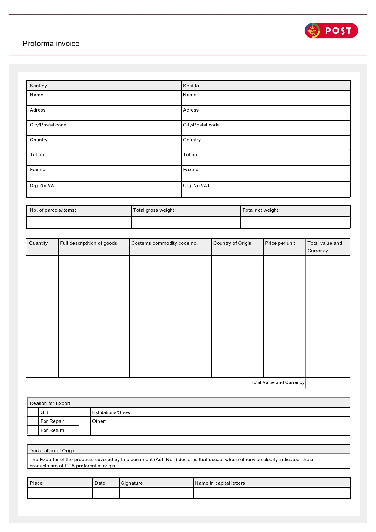 30 Free Proforma Invoice Templates Excel Word PDF TemplateArchive