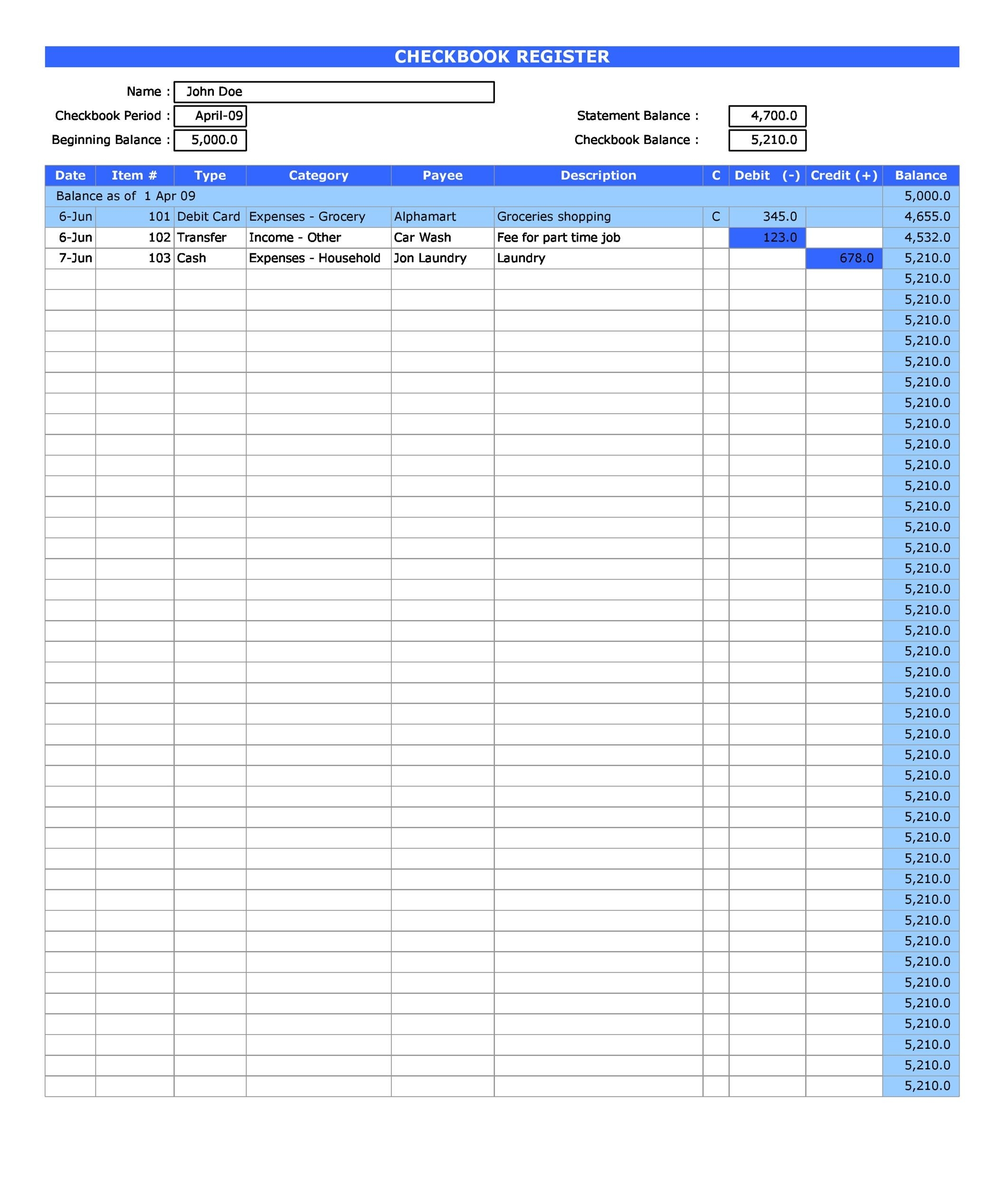 39 Checkbook Register Templates 100 Free Printable TemplateLab